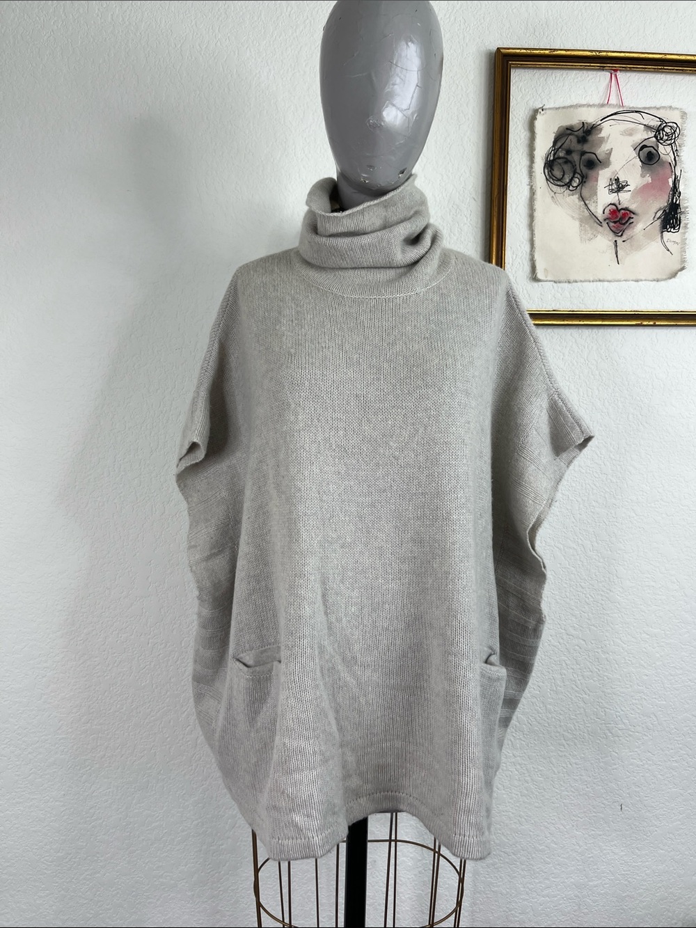 James Perse Cape Insertia Cashmere Sweater Lotus Poncho Pockets Oversized Pop Ov
